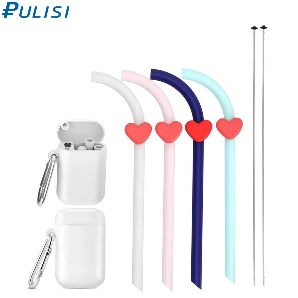 

PULISI Silicone Straws 20cm Reusable Silicone Drinking Straws with Carrying Case and Cleaning Brushes BPA Free Collapsible Straw