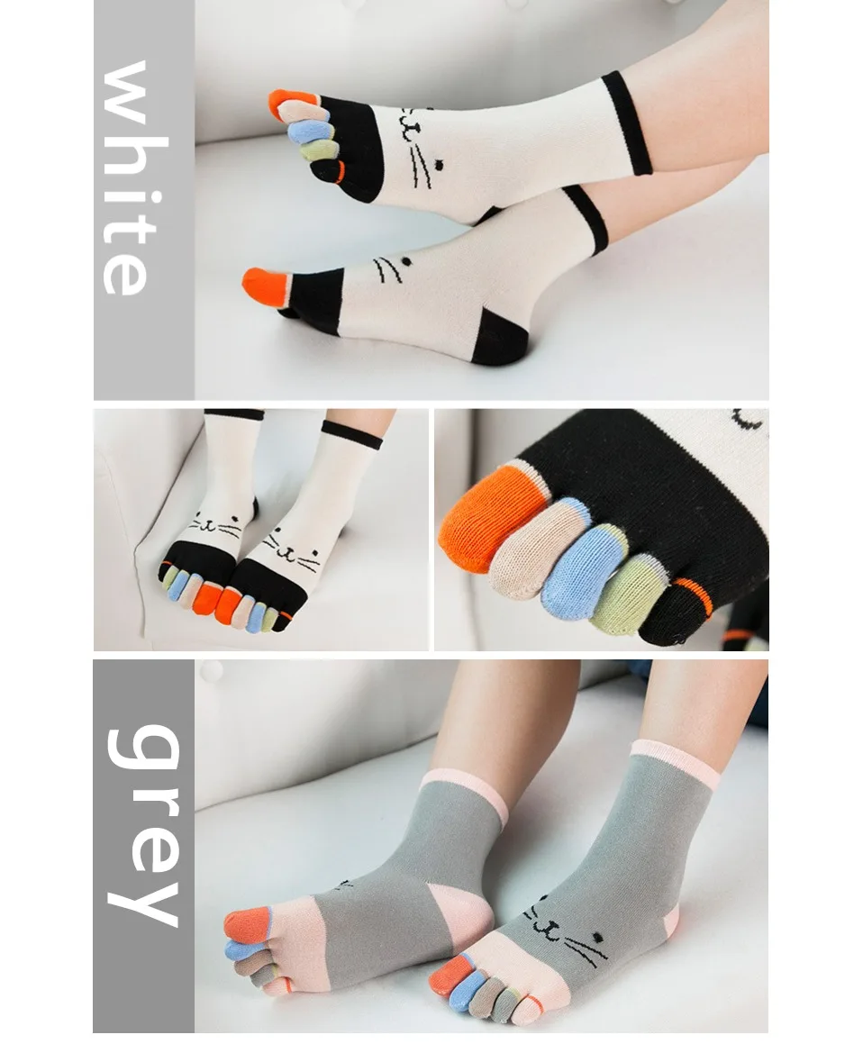 1 Pairs Pure Cotton Women Girl Five Finger Short Socks Colorful Cat Breathable Young Casual Harajuku Socks With Toes Hot Sell smartwool socks women