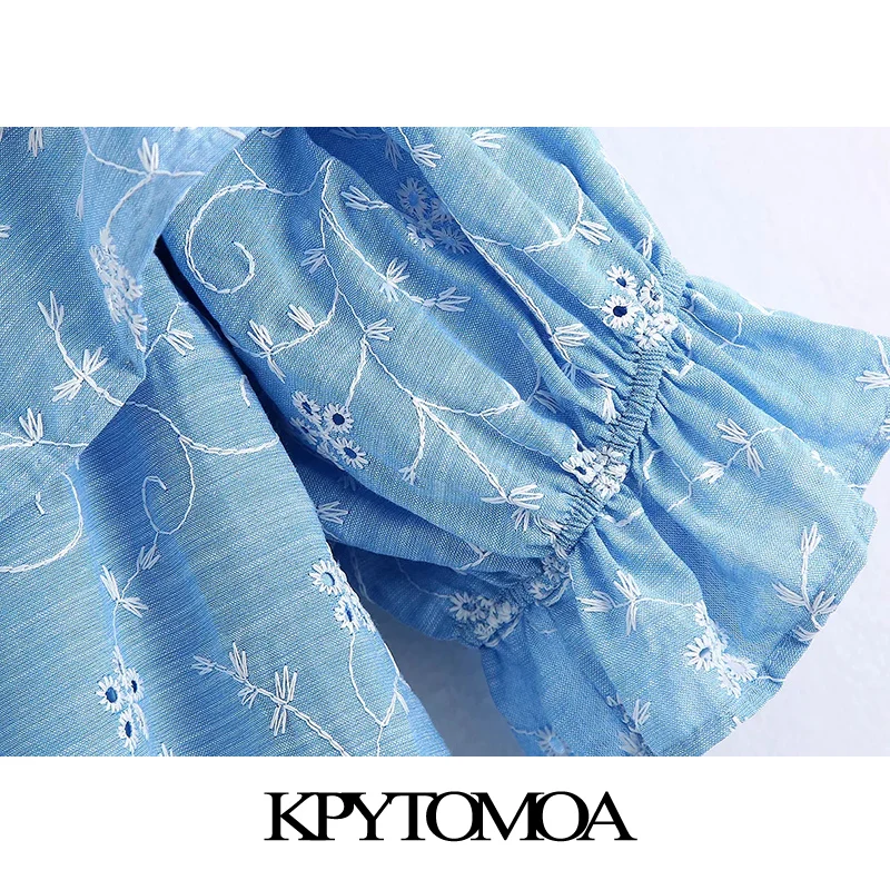 Женское винтажное мини платье KPYTOMOA с вышивкой и оборками открытыми плечами