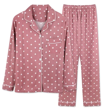 

NHKDSASA Brand Pajama Set For Women Cotton Sleepwear Long Sleeve Pyjamas Trousers Suit Printing Fashion 2 Pieces Soft Nightgown