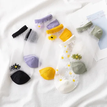 

Transparent Socks Happy Women Cotton Woman Sox Thin Boat Sock Daisy Simplee Ladies Spring Trendy Lady Cute Girls Sweet Meias