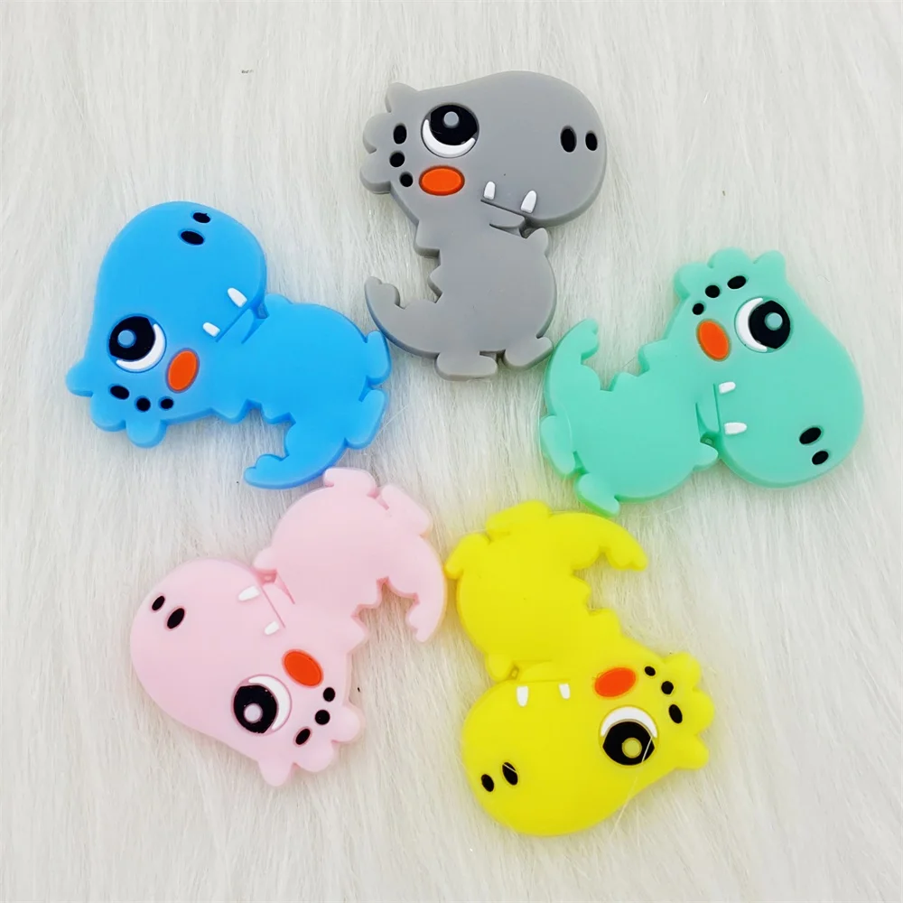 10/pcsSilicone Teether  Food Grade Mini Silicone Dinosaur Beads Baby Animal Teething Beads For DIY  Necklace Chain Accessories 4