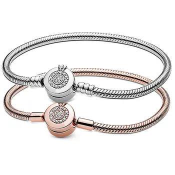 

Original Rose Moments Sparkling Crown O Snake Chain Bracelet Bangle Fit 925 Sterling Silver Bead Charm Diy Pandora Jewelry