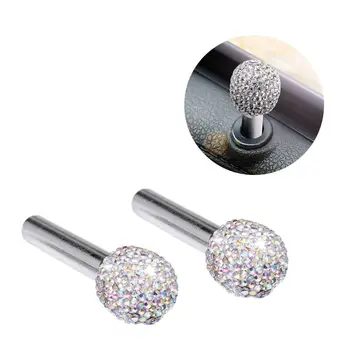 

2pc Universal Car Door Lock Protective Cover Lifting Bolt Diamond Aluminum L69E