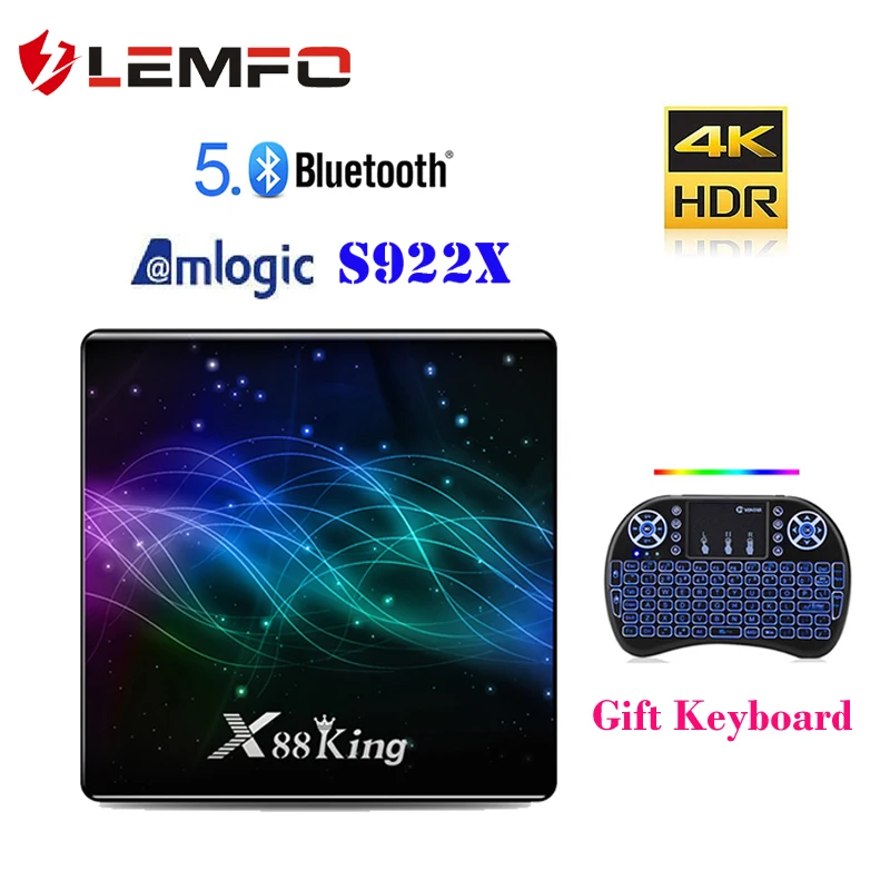 ТВ приставка LEMFO S922X Android 9,0 Bluetooth 5,0 X88 King 6 ядер 64 бит 4 Гб Ram 128 ГБ Rom 1000M Ethernet Wifi 2,4G/5G Android tv Box