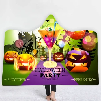 

Halloween Digital Print Hooded Blanket Blanket Cloak Thick Double Layer Adult Kid Travel Picnic Carrying Wearable Blanket