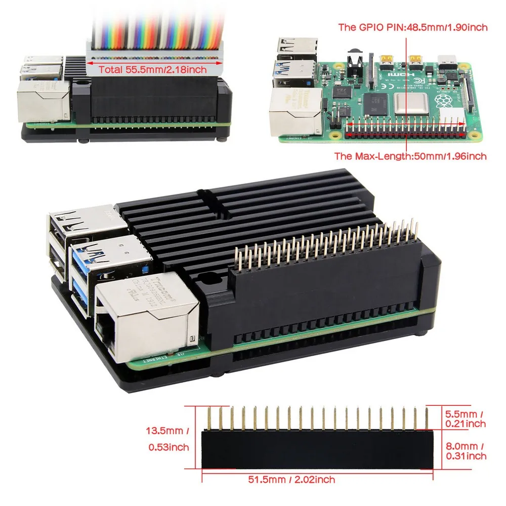 Защитный чехол Raspberry Pi 4 Model B бронированный из алюминиевого сплава с пассивным