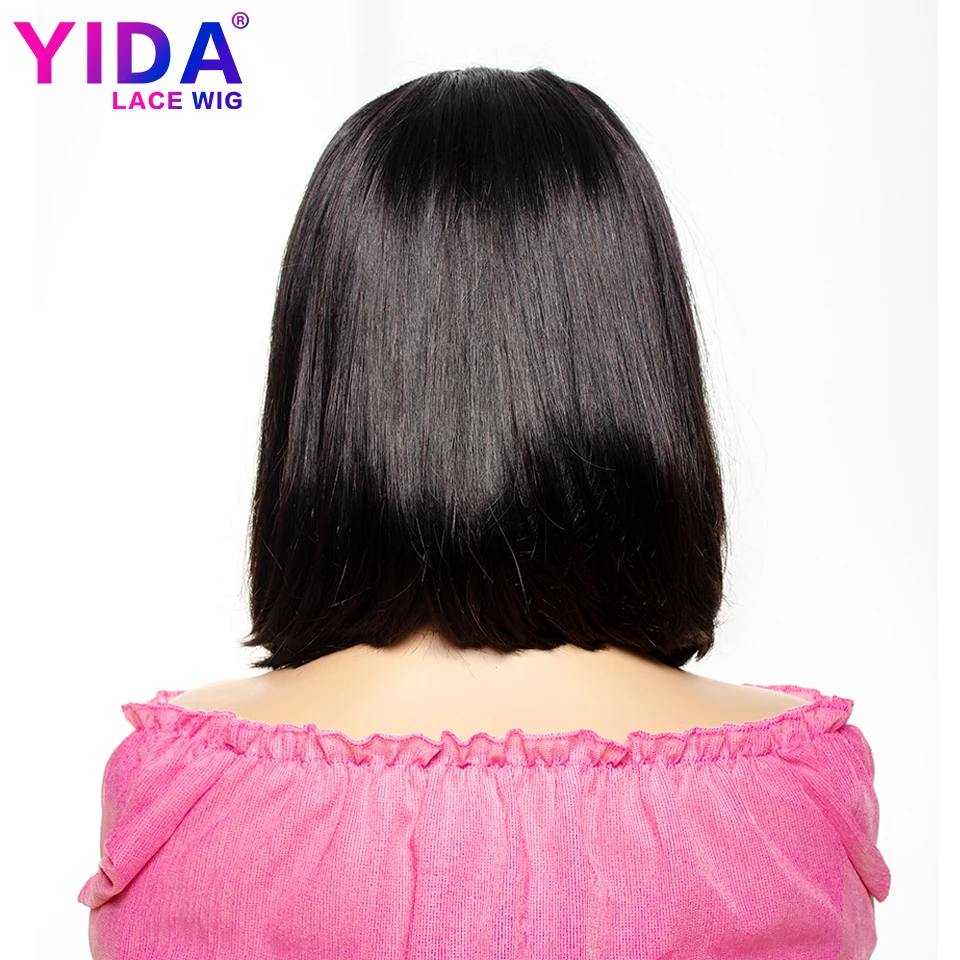 Парик с короткой челкой, парики из натуральных волос на кружевной основе, бразильские парики Remy Bob Bang, человеческие волосы для черных женщин, 8-16 дюймов, парик YIDA