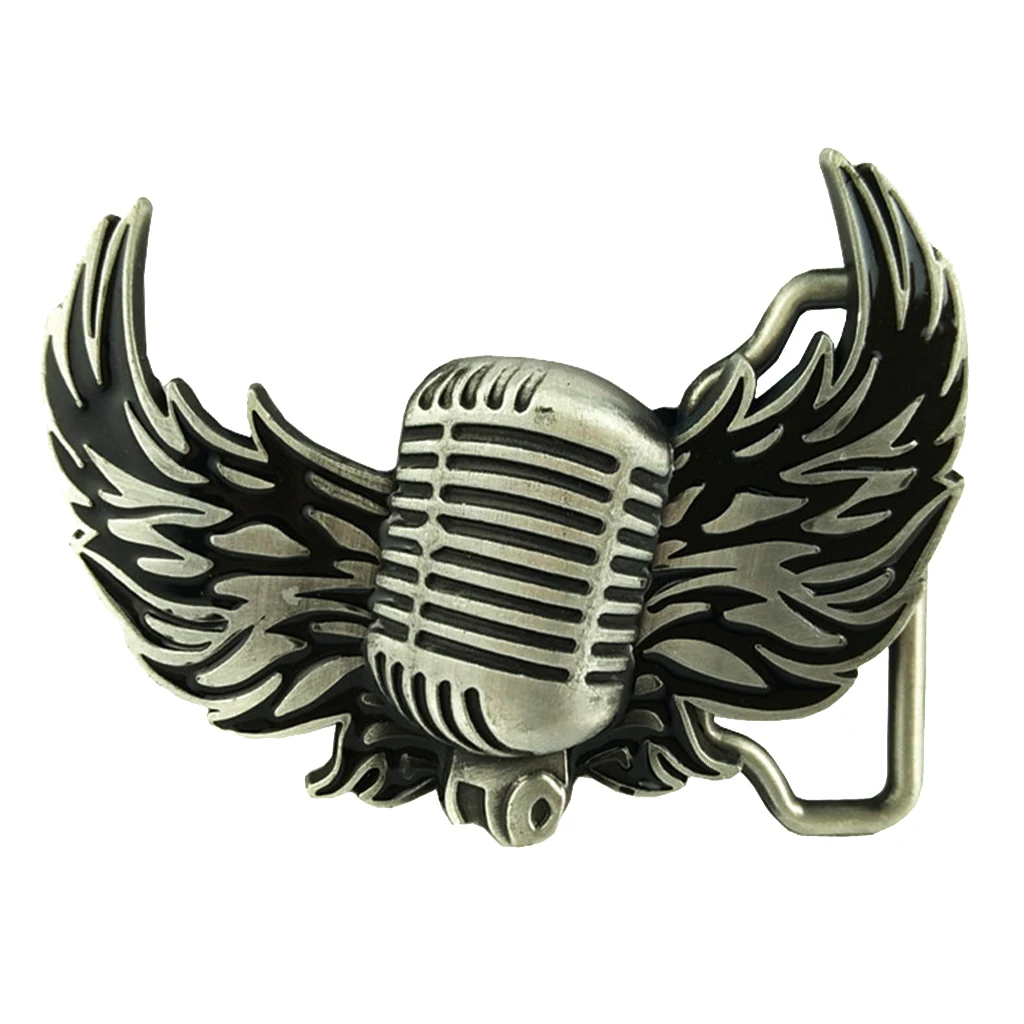 Flying Wings Belt Buckle Metal Mens Music Microphone Hip Hop Fashion Vintage