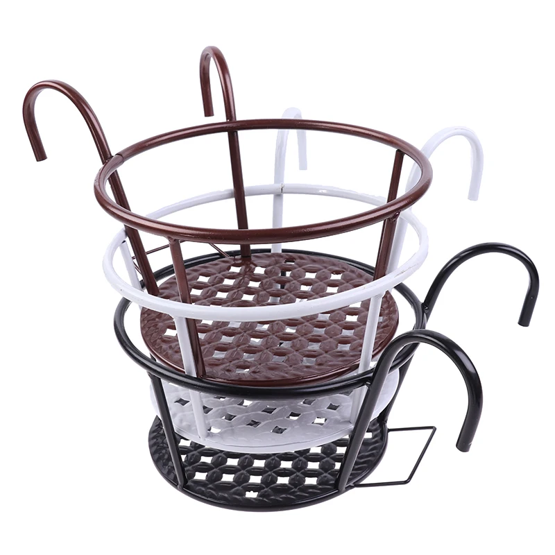Garden Supplies Outdoor Hanging Basket Plant Iron Racks Fence Balcony Round Flower Pot Decoration 1PC