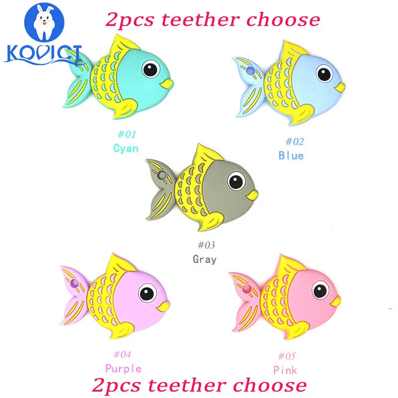 2pcs teether choose Kovict fish, детский силиконовый Прорезыватель для зубов, грызунов, BPA, без еды, силиконовый Прорезыватель для зубов, пустышка для кормления, силиконовые бусины - Цвет: 2pcs teether choose