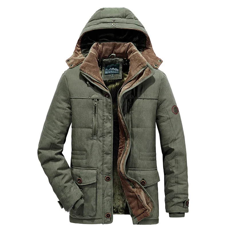 20 градусов зимняя куртка мужская парка пальто Мужская военная куртка с капюшоном воротник толстое теплое пальто мужские s зимние парки размера плюс 6XL 7XL - Цвет: Армейский зеленый