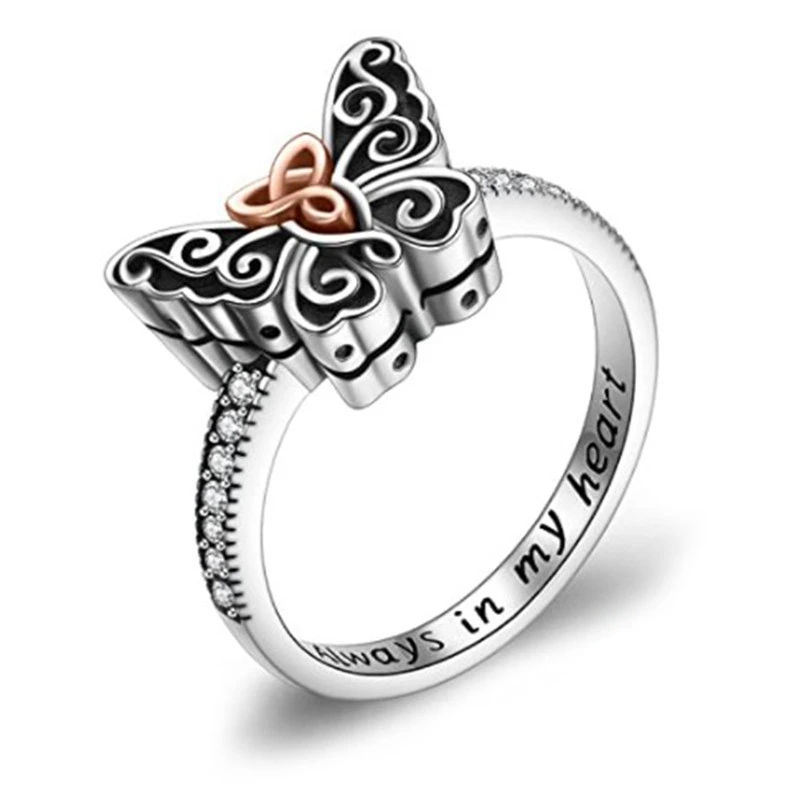 Anillo de urna de mariposa de Color plateado para cenizas, joyería de recuerdo conmemorativo, de cremación siempre en mi corazón para mujer|Anillos| - AliExpress