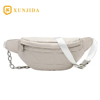 

Women's Fashion Waist Packs Personalized Diamond Lattice Zipper PU Leather Bag Chest Phone Pouch Fanny Pack Female Belt Bag
