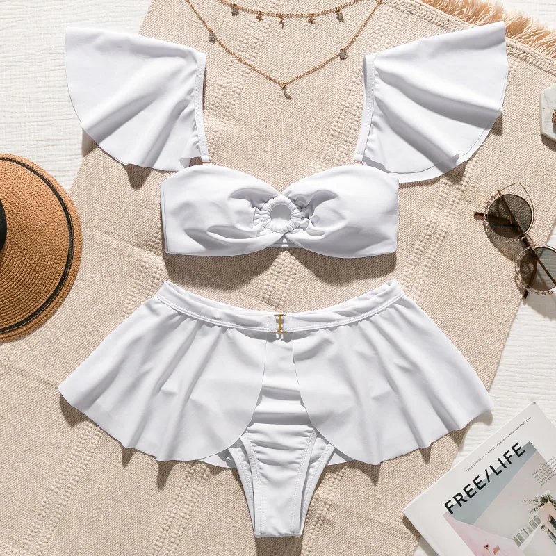 Misswim, сексуальное бикини с оборками,, с открытыми плечами, купальник для женщин, купальный костюм с пуш-ап купальник с кольцом, женский бикини с высокой талией, набор, Новинка