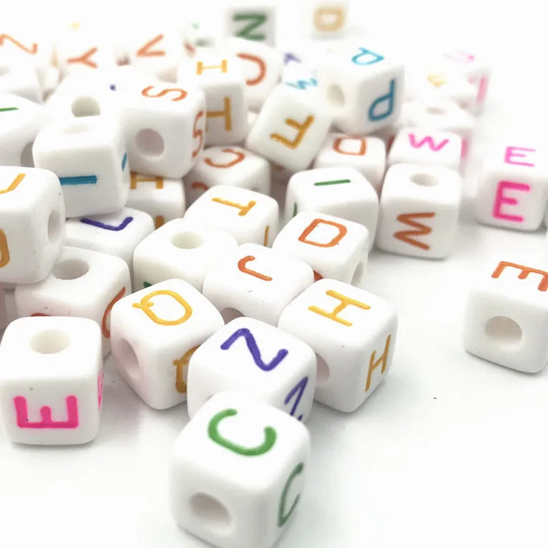 

DIY 100pcs Cubic Acrylic Beads Mixed color Letter/ Alphabet Spacer Beads 10X10mm