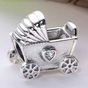 

Original Vintage Baby Pram With Crystal Beads Fit 925 Sterling Silver Bead Charm Women Bracelet Bangle Diy Jewelry
