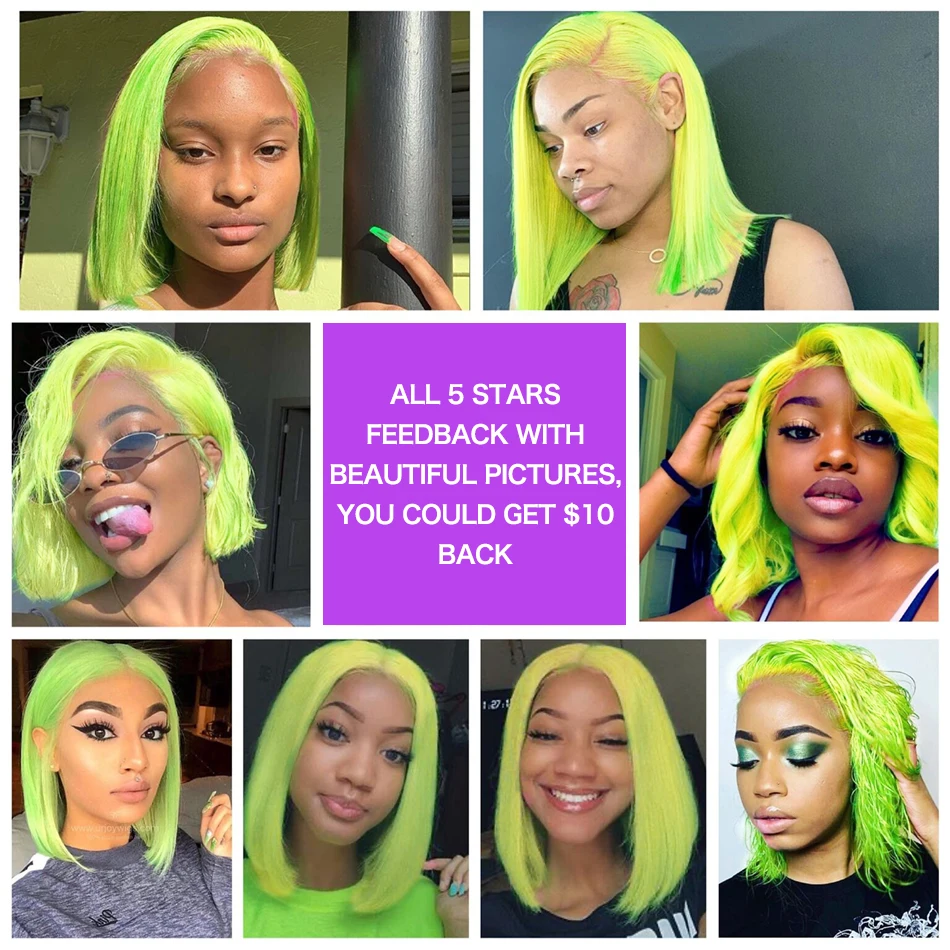 Green Color Short Bob Lace Front Human Hair Wigs