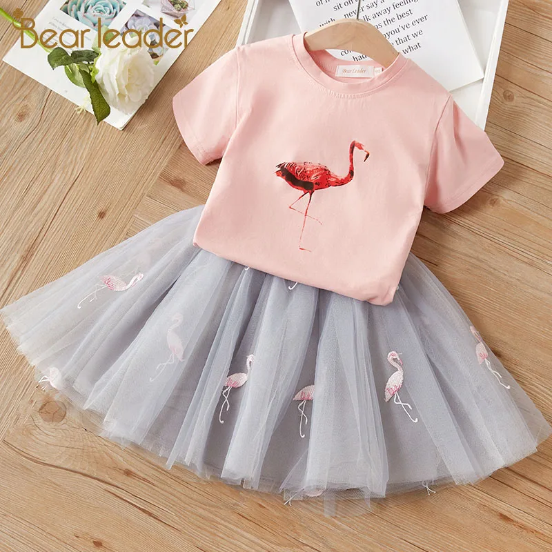 Bear Leader/Детские нарядные платья для девочек новое летнее платье принцессы для девочек платье с вышивкой в виде фламинго Одежда для девочек Детский костюм для детей 3-7 лет