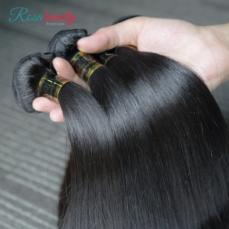 Rosabeauty прямые 10-28 дюймов человеческие волосы пряди с закрытием необработанные бразильские девственные волосы плетение 4 шт./лот