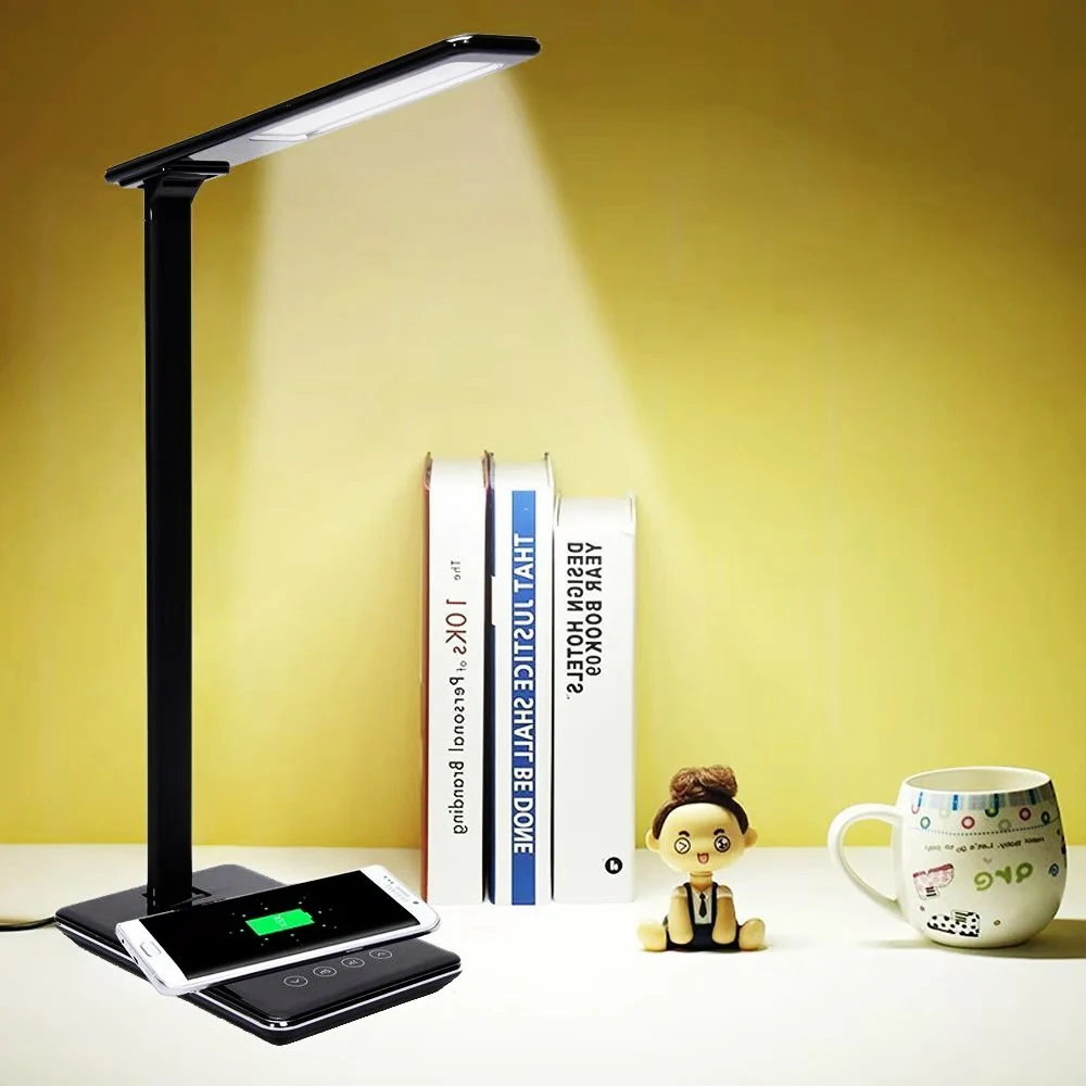 4 в 1 Qi Беспроводное зарядное устройство Настольный светильник для чтения защита глаз светодиодный настольный светильник для чтения для мобильного телефона