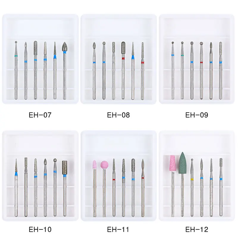 6PCS Ceramic Diamond Nail Drill Bits Set Tungsten Carbide Milling Cutter Manicure Pedicure Gel Remover File Electric Machine Bit