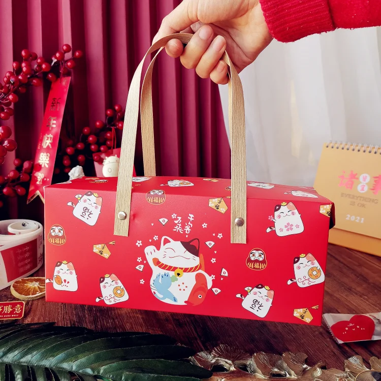 10PCS Happy lucky Cat Portable Paper Box Baking Tea Box Red Leather Handle box Wedding birthday gift holiday packaging Handbag 10PCS Happy lucky Cat Portable Paper Box Baking Tea Box Red Leather Handle box Wedding birthday gift holiday packaging Handbag