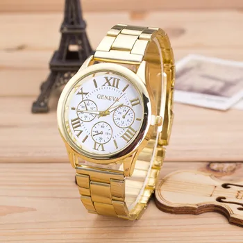 

Geneva Top Brand Women Watches Roman numerals Dial Luxury Ladies Clock Quartz Wrist Watch Stainless steel Band reloj mujer XB40