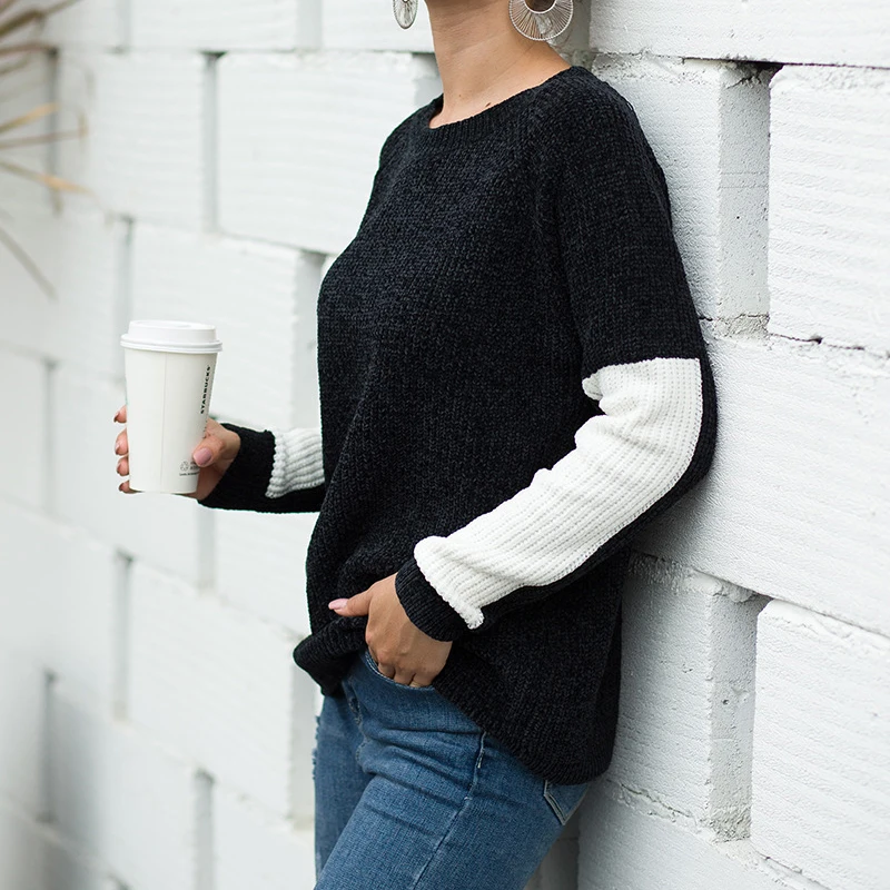 Autumn Winter Sweaters For Women Black White Patchwork Knit Pullover Sweater Vest Elegant Street Ladies Korean Clothes Formales