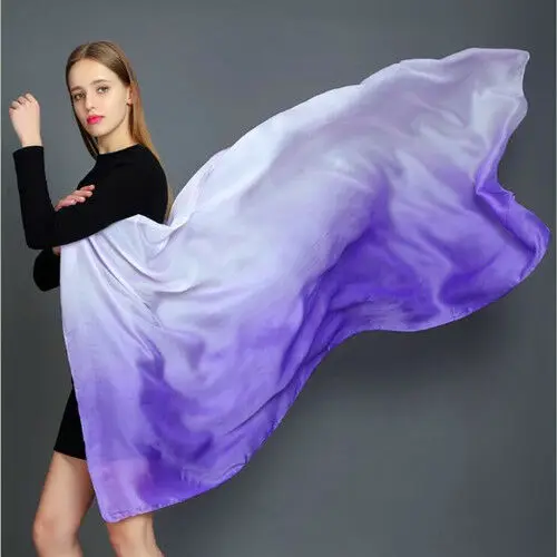 100*190cm Colorful Gradient Women Silk Scarf Shawl Belly Dance Waving Scarf Veil