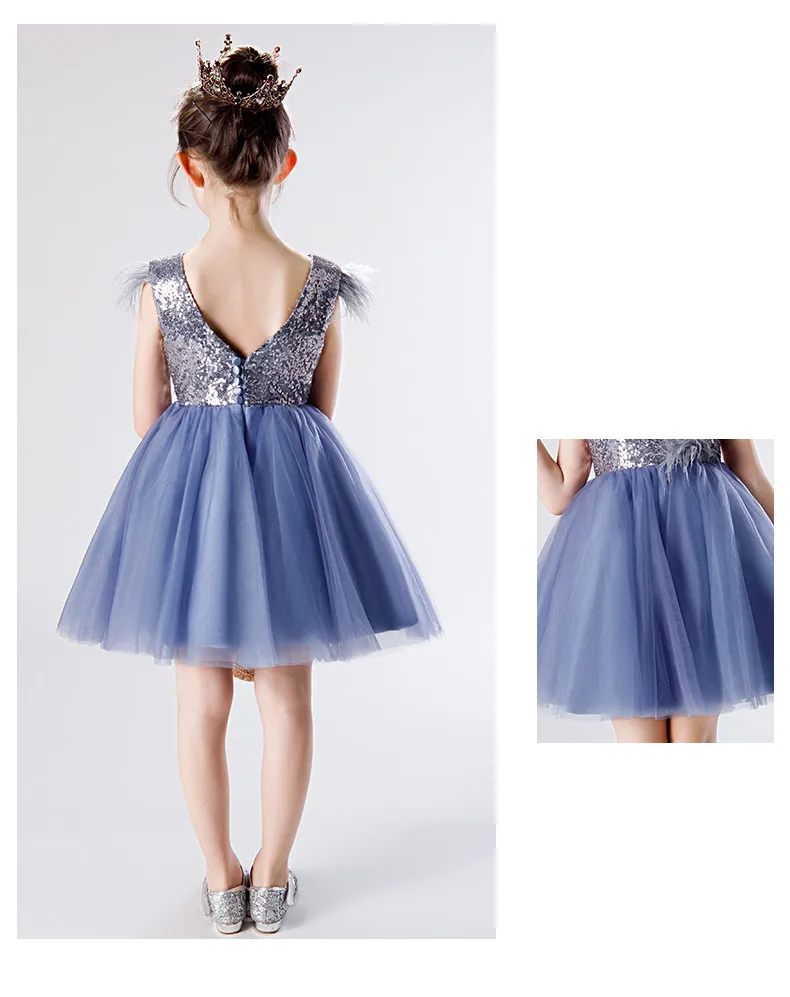 Голубое Кружевное летнее платье для девочек; вечерние платья для девочек на свадьбу; платье принцессы с блестками; праздничное платье с цветочным узором для девочек; платье для первого причастия