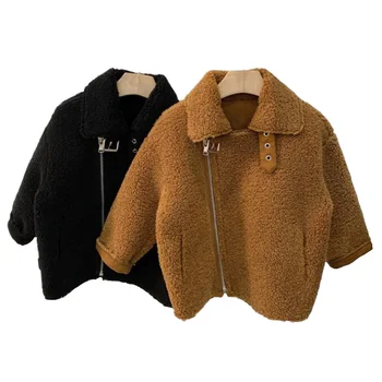 

2019 winter baby boy jacket kids fuzzy lambswool coat for children thick warm clothes new fashion height 90-130 cm