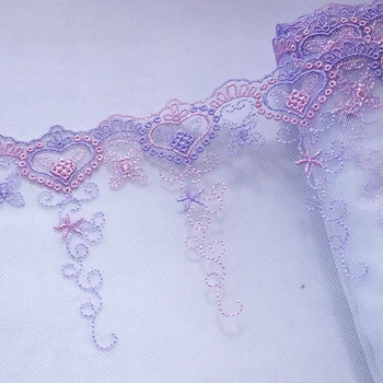 

1 Meter Heart Embroidered Lace Trim Dress Decoration Mesh Lace Fabric Lingerie Lace Handmade Clothes Accessories Purple Pink DIY