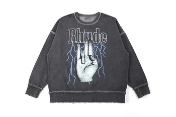 

Top Quality Rhude Finger Printed Sweatshirts Women Men HipHop Streetwear Crewneck Stitching Sleeve Pullovers Cotton Sweatshirt