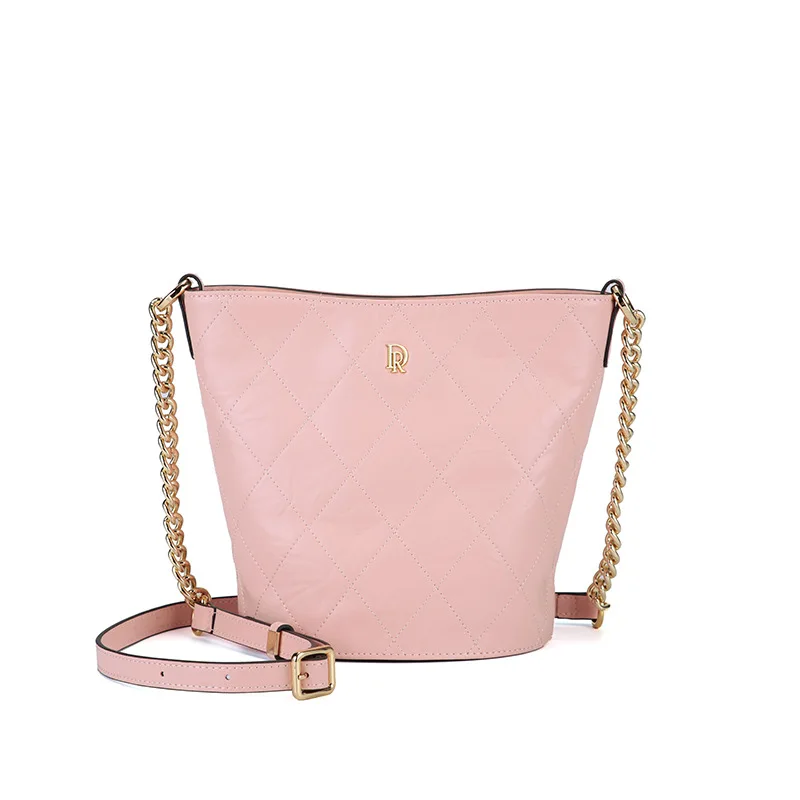 

Royaldame New Style Spiraea Rhombus Cowhide Bucket Bag Large Capacity Genuine Leather Shoulder WOMEN'S Bag