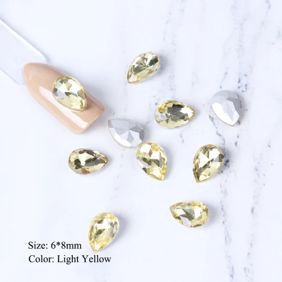 Light Yellow 6x8mm 10 шт. Кристаллы Стразы для ногтей Блеск капли воды украшения для ногтей 3D стеклянный камень драгоценный камень плоская задняя сторона поддельные ювелирные изделия с алмазами TR896 - Цвет: Light Yellow 6x8mm