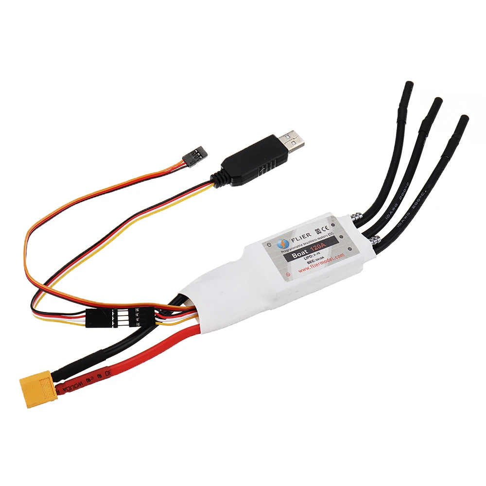 1 шт. модель Flier 120A бесщеточный ESC с usb-кабелем 7S Lipo двухсторонний контроллер скорости с водяным охлаждением для RC лодки морской