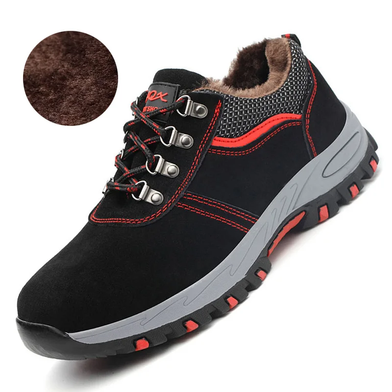 Мужские ботинки со стальным носком; рабочие ботинки; плюшевая теплая зимняя обувь; Мужская защитная обувь; ботильоны; неубиваемая обувь; мужские ботинки; размеры 38 S