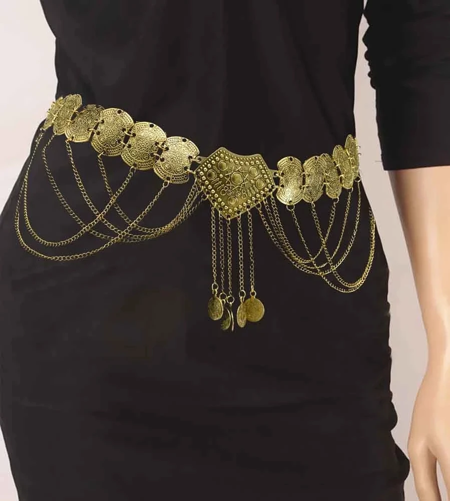 Gypsy Vintage Goldene Silbrige Münzen Lange Quaste Taille Bauchketten Türkische afghanische traditionelle Robe Gürtel Indien Tanz Körperschmuck – Detail 9