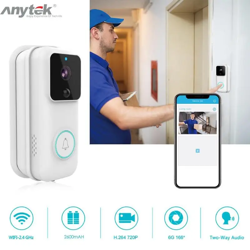 Anytek B60 WiFi видео дверной звонок Домофон PIR датчик движения дверной Звонок камера