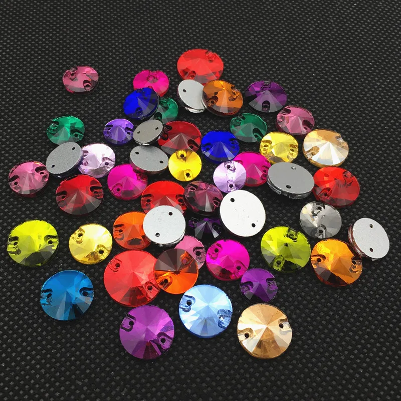 Rivoli round glass Crystal flatback with 2holes 8 10 12 14 mm Sew on rhinestone beads crystals for wedding dress shoes bags diy | Дом и сад