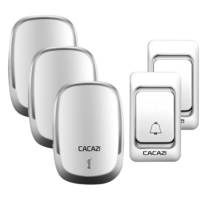 CACAZI Ring Doorbell Wireless DC Battery Intelligent Button 200M Remote LED Light Home Cordless Call 4 Volume 36 Chime Door Bell