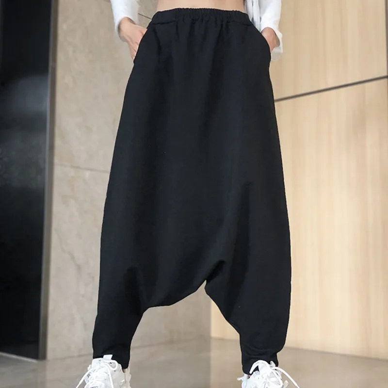 Baggy Cross-Pants Women Solid Color Harajuku Streetwear Jogger Sweatpants Elastic Cotton Wide Leg Trousers  Loose Harem Pants