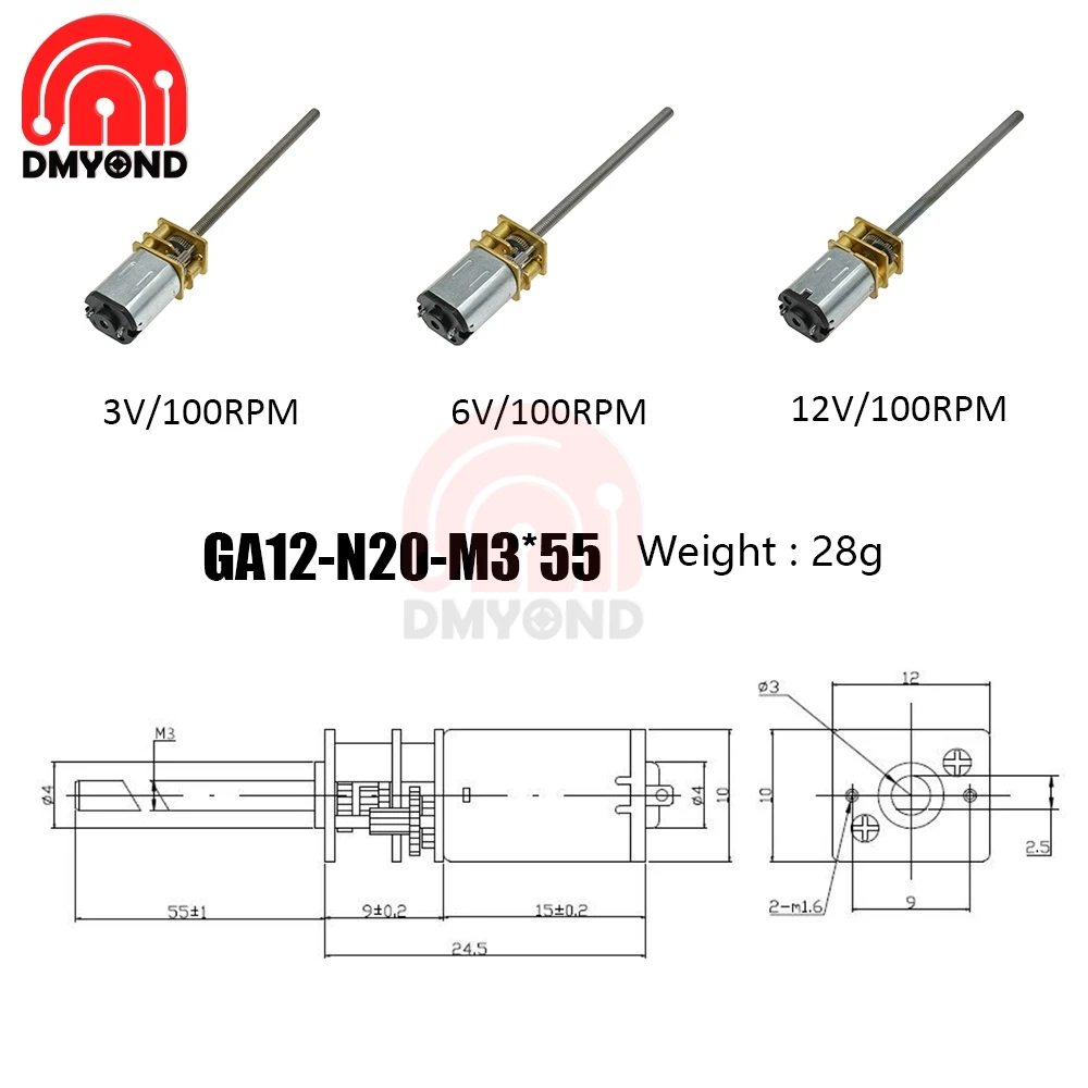 100 об/мин 30 об/мин 300RPMDC 3 в 6 в 12 В GA12-N20-M3* 55 с металлическим зубчатым колесом коробка передач DIY интеллектуальная игрушка автомобиль робот мотор-редуктор низкая скорость