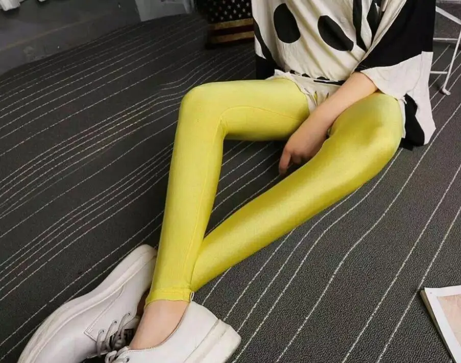 K036 Yellow LJCUIYAO, новинка, весенние однотонные яркие неоновые леггинсы для женщин, растягивающиеся женские леггинсы, спандекс, штаны, Одежда для девочек, леггинсы, размер - Цвет: K036 Yellow