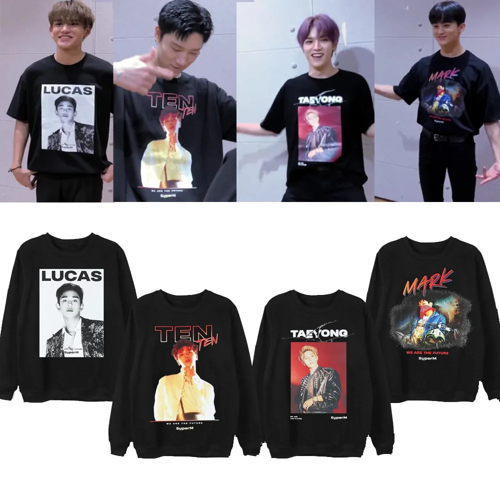 K-pop SuperM официальный же стиль поддерживающий Свитшот Kpop TAEYONG KAI BAEKHYUN TAEMIN LUCAS MARK TEN Толстовка с принтом пуловер