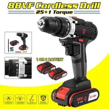 

88VF Cordless Lithium Electric Drill 25+1 Gear Power Drill 20-30Nm Rechargable Power Driver 1/2 Lithium-Ion Battery Gift Set