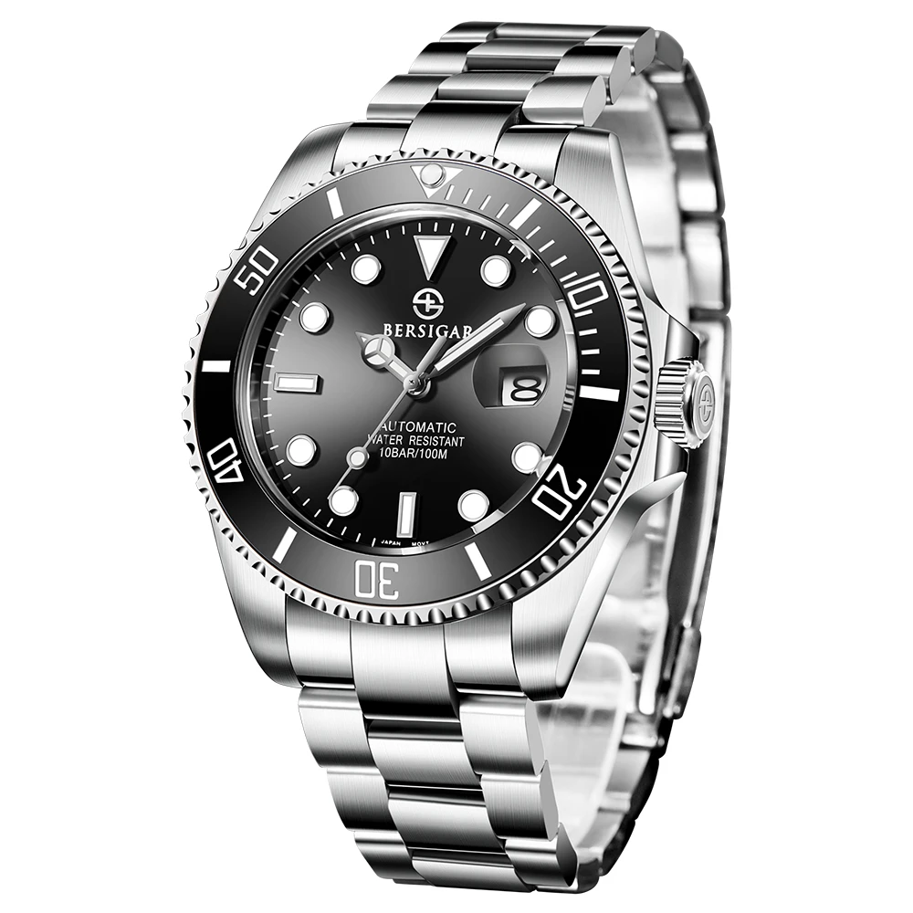 Bersigar Men's Automatic Watch Stainless Steel 100m Waterproof Business  Mechanical Watch Erkek Izle Relogio Masculino - Mechanical Wristwatches -  AliExpress