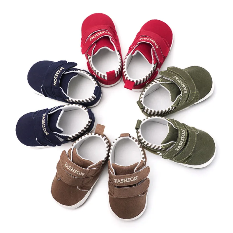

Baby First Walker Boy Girl Shoes Soft Bottom Canvas Stripe Anti-slip Hook & Loop Crib Moccasins Toddler Shoes
