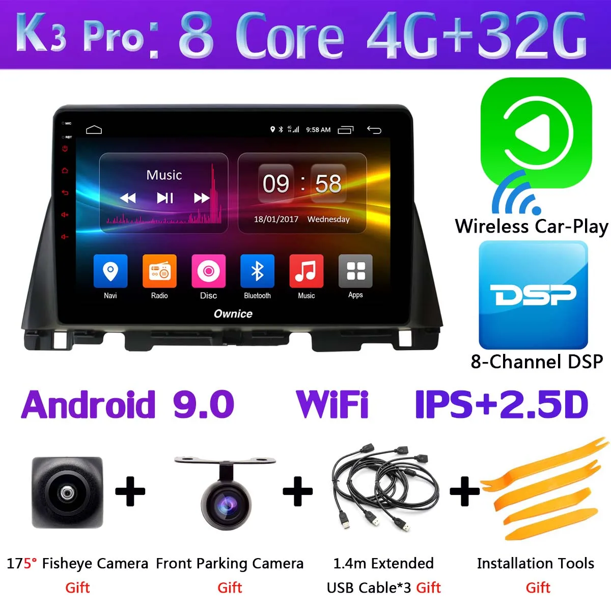1Din 360 ° панорамная камера Android 9,0 8Core 4G+ 64G Автомобильное мультимедийное радио для Kia Optima K5- gps SPDIF DSP CarPlay видео - Цвет: K3 Pro CarPlay